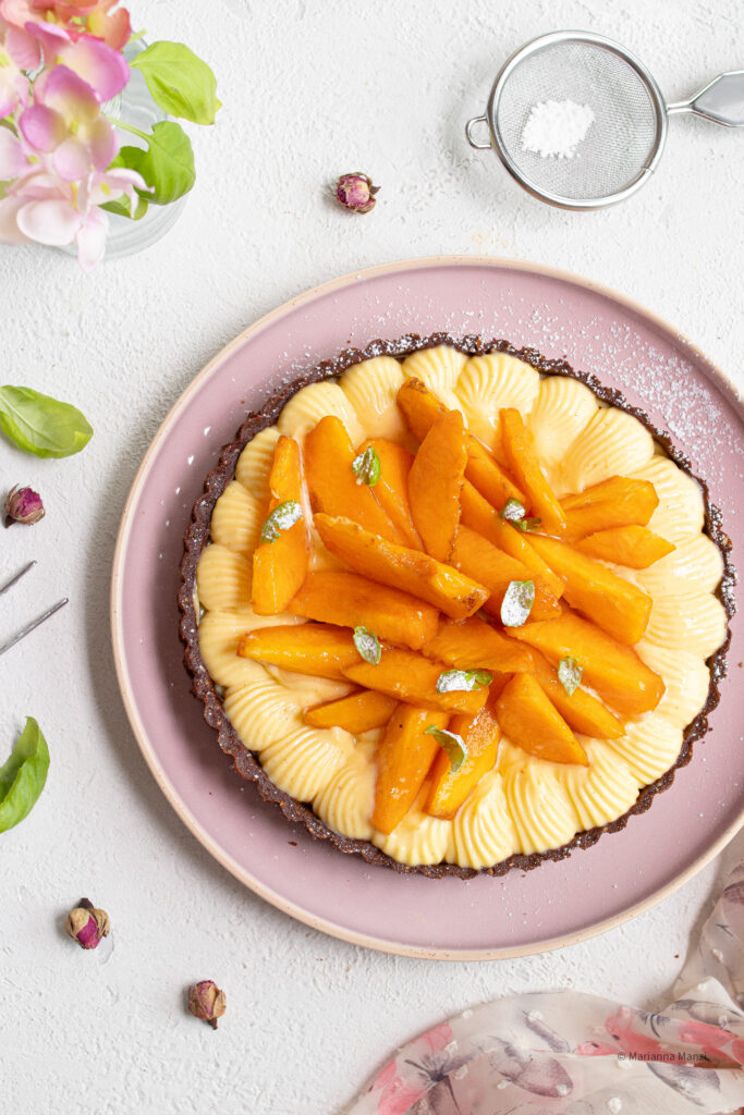 Crostata Alle Pesche Con Crema Pasticcera Fiordipistacchio